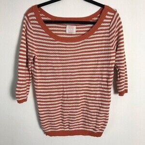 Quiksilver Knit Striped Sweater- 3/4 Sleeve- Orange & White- Size Medium